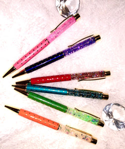 Glitter Snow Globe pen with hearts and glitter (Refillable)