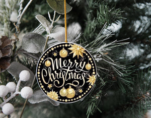 Black and gold Merry Christmas Ornament